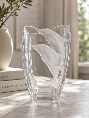 Nachtmann Crystal Dolphin Vase – Sculptural Frosted Design